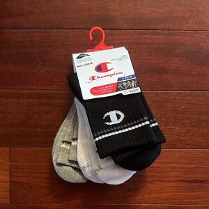 Champion Mid-Crew Socks - Black, White, Gray 3-Pair Small